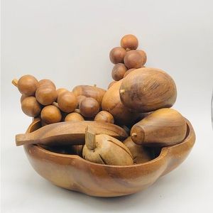 Lot of 23 Individual Vintage Wooden Fruit Pieces Carved from Monkey Pod Wood